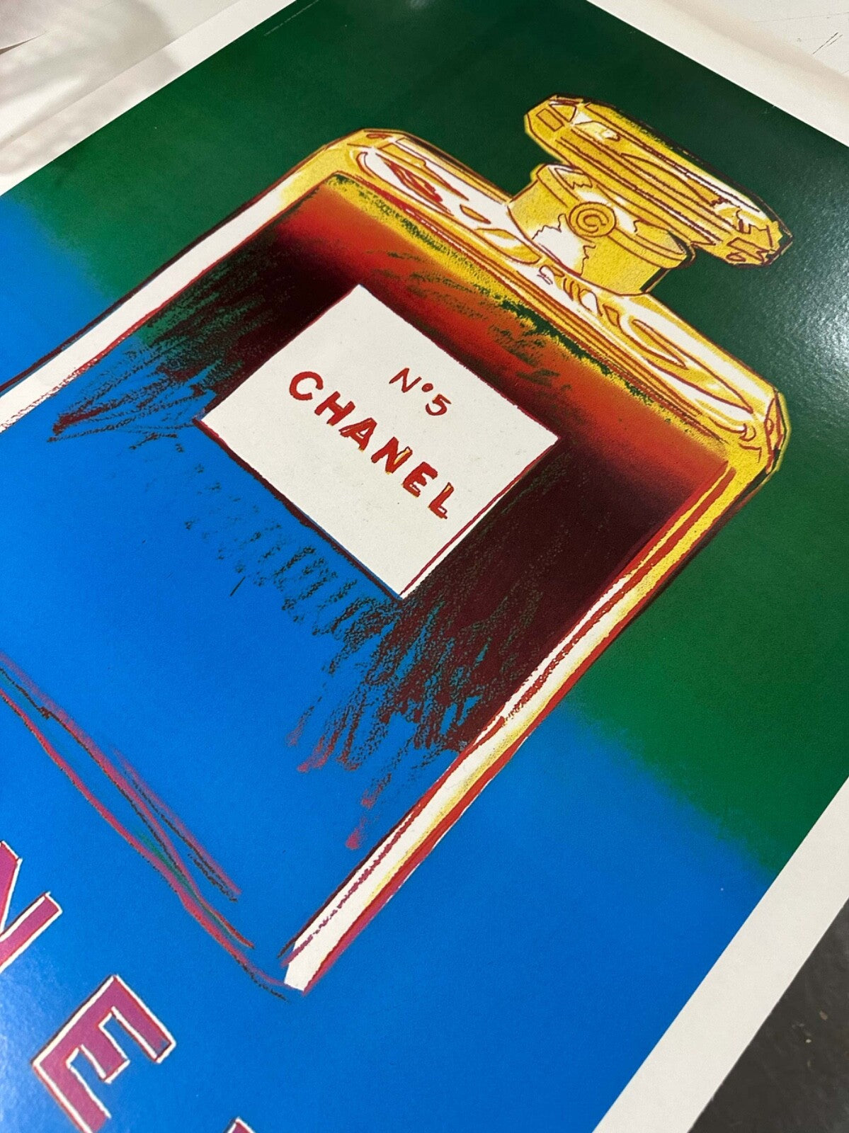 Chanel N5 Warhol Original 1997 On Linen Green/Blue 22 X 29 Inches