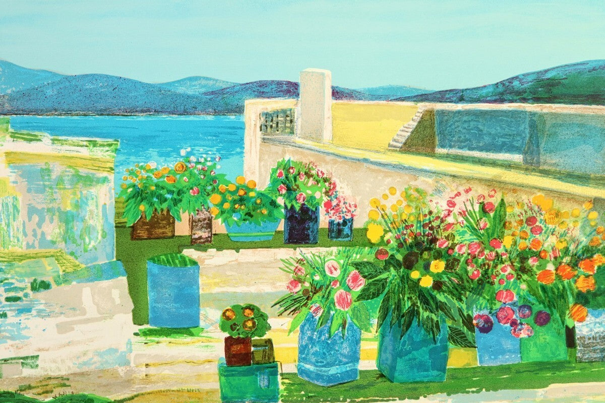 Jean Pierre Pophillat Lithograph Flower-Adorned Terrace Signed Limited 200