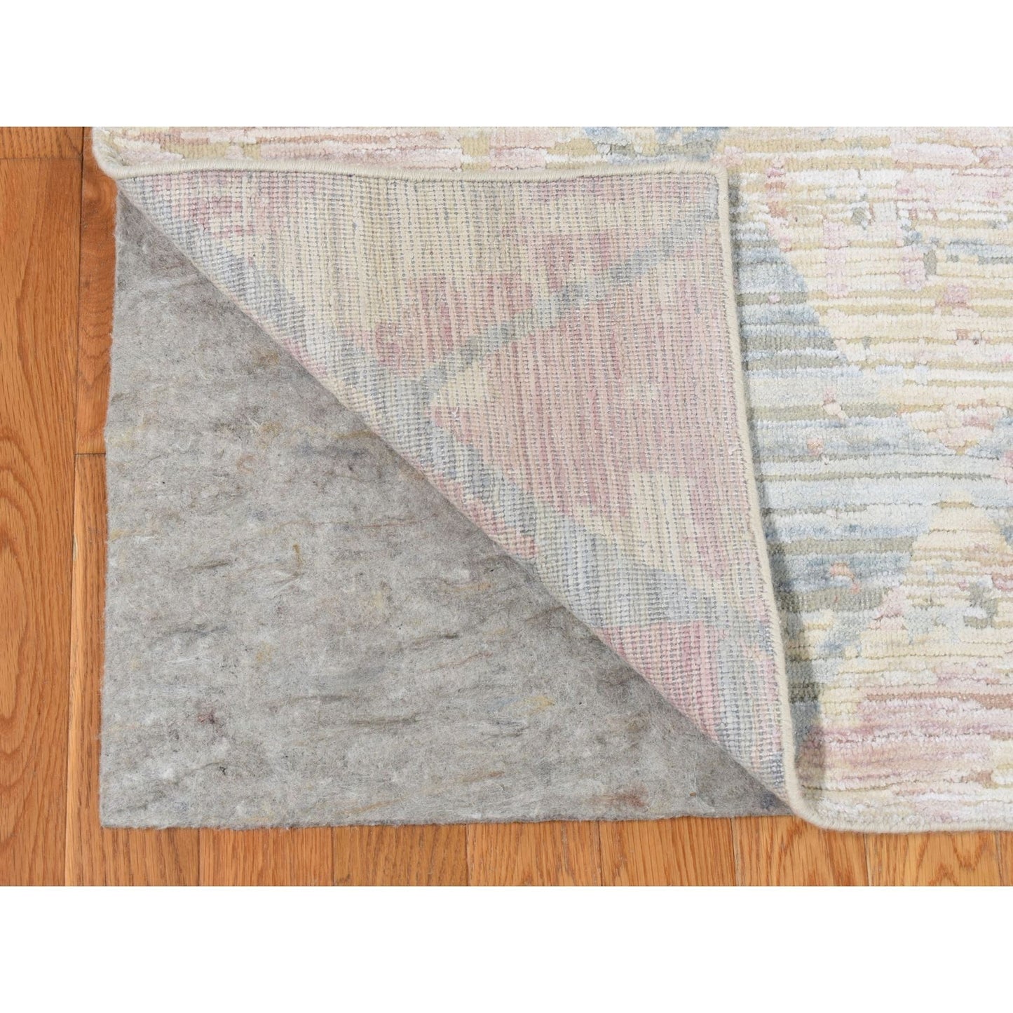 9'X11'10" Light Yellow Trellis Design Wool And Silk Hand Knotted Rug