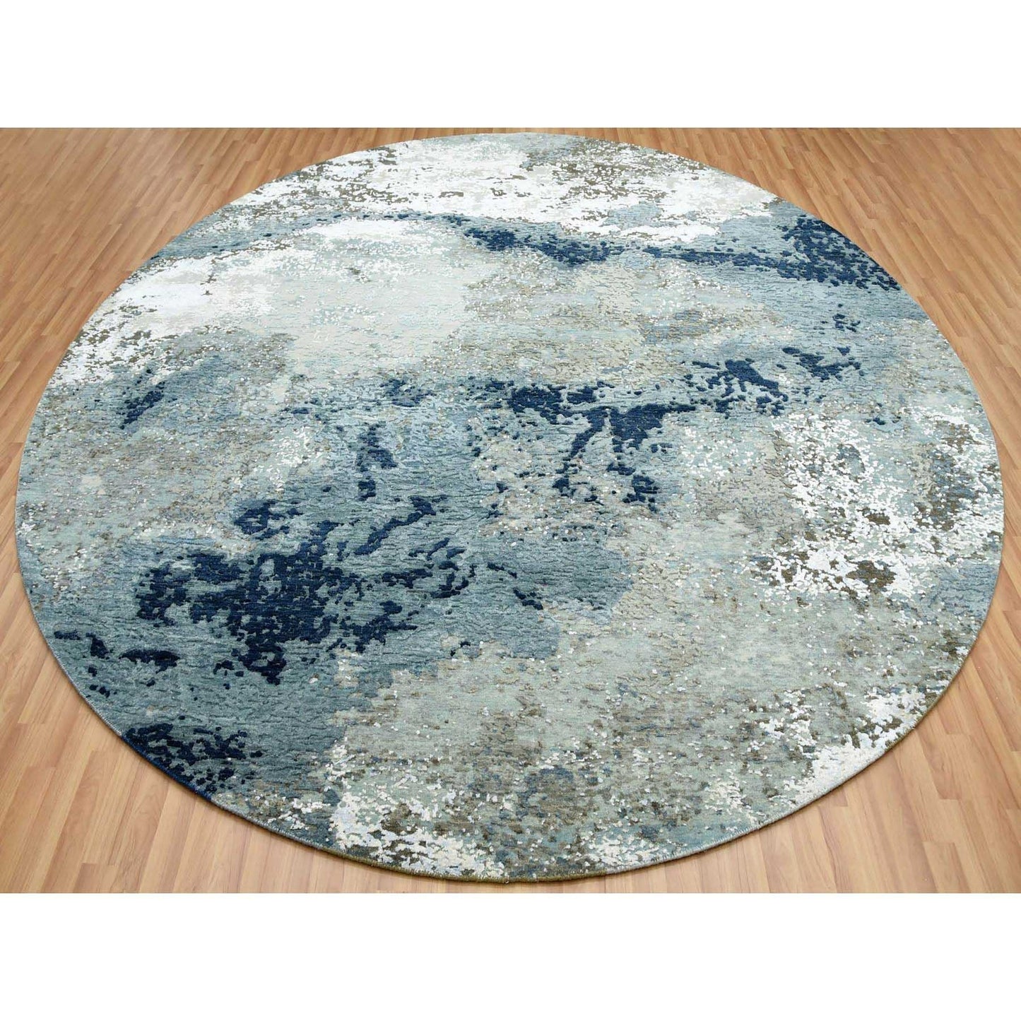 10'2"X10'2" Gray Hand Knotted Abstract Design Wool Round Oriental Rug