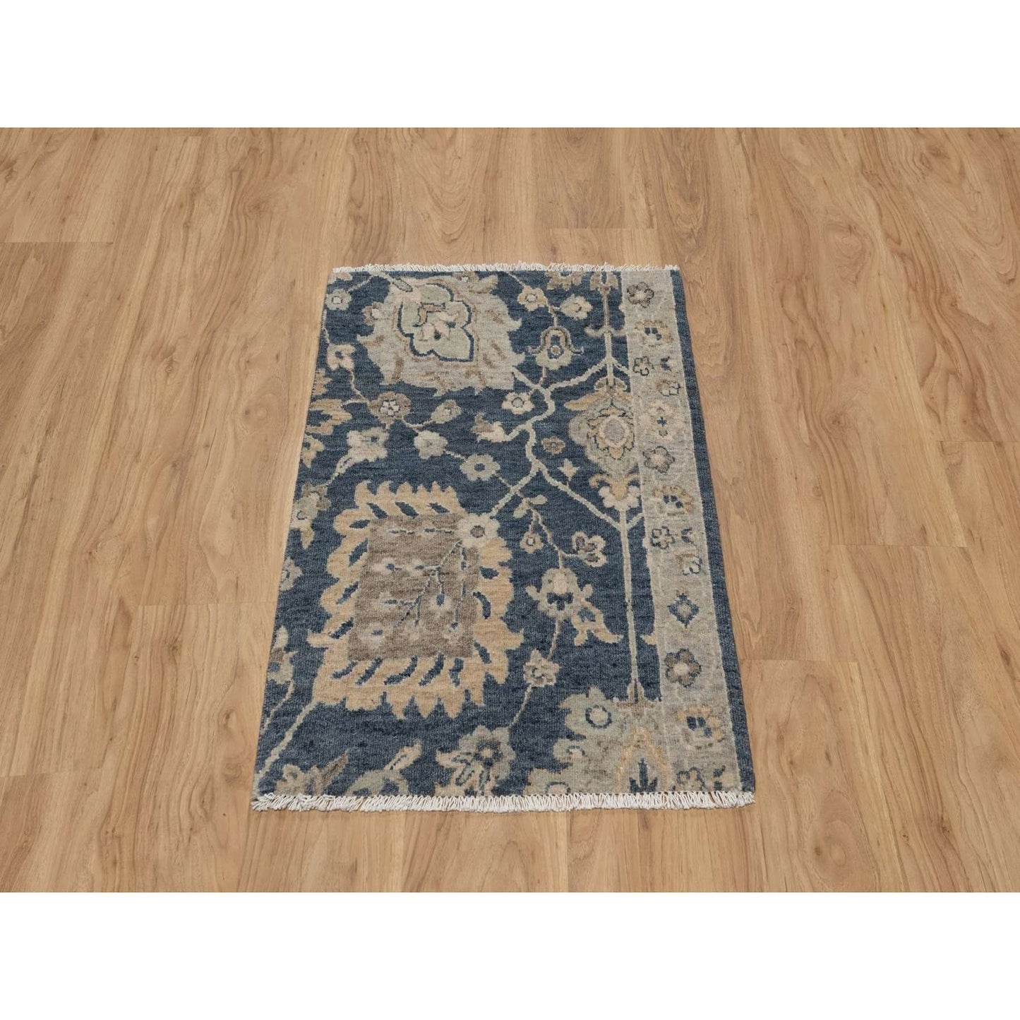 2'X3'1" Navy Blue Oushak Design Wool Hand Knotted Fragment Sample Rug