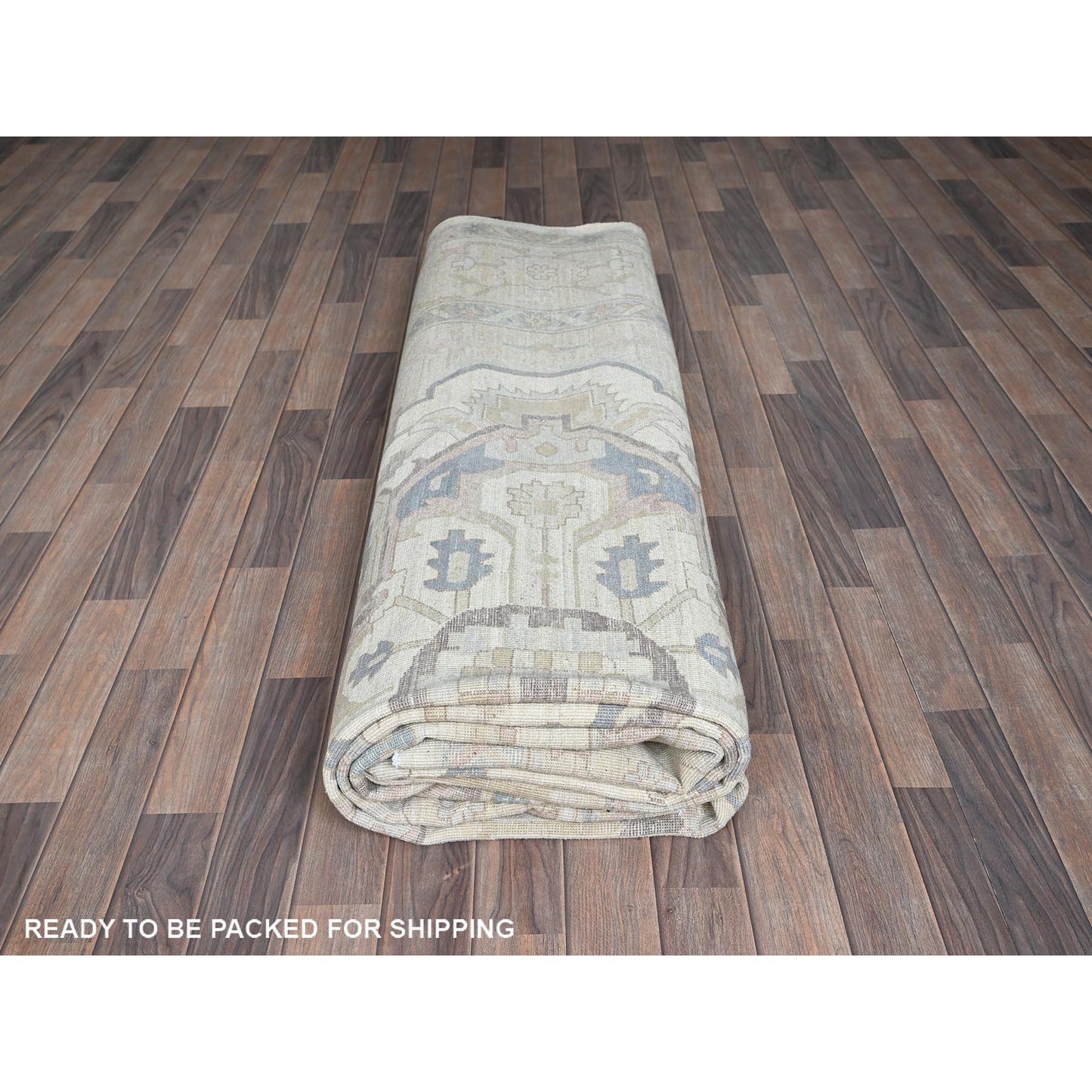 10'X13'7" White Wash Peshawar With Heris Design Hand Knotted Pure Wool Rug