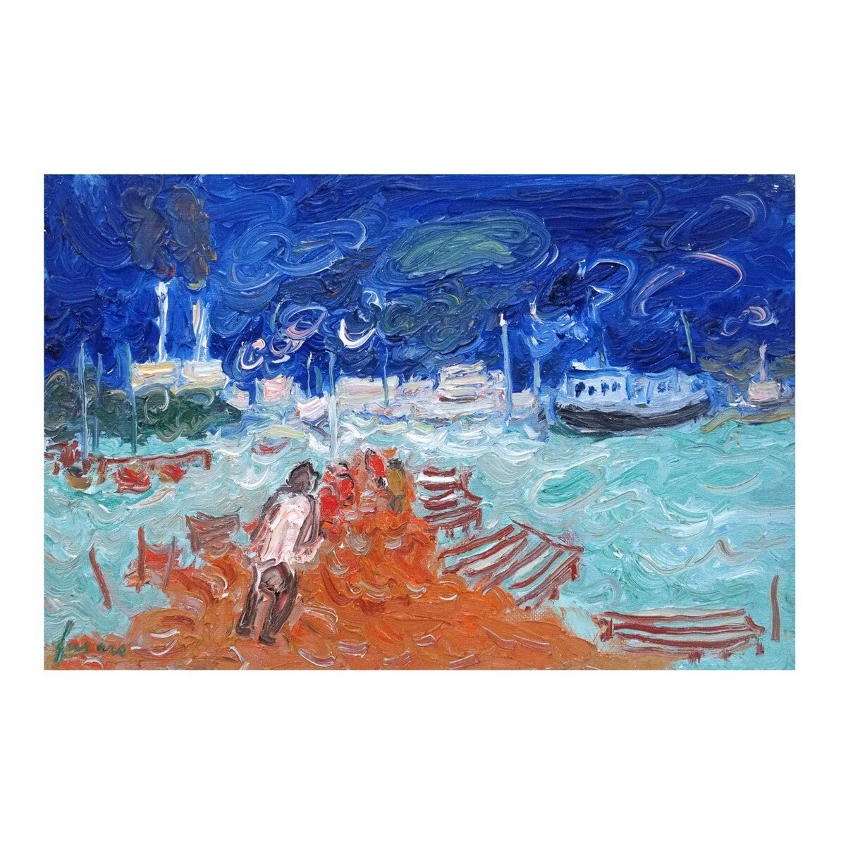 Jean Fusaro Original Painting "Ciel Bleu" Signed Oil On Canvas 8.3X12.6In