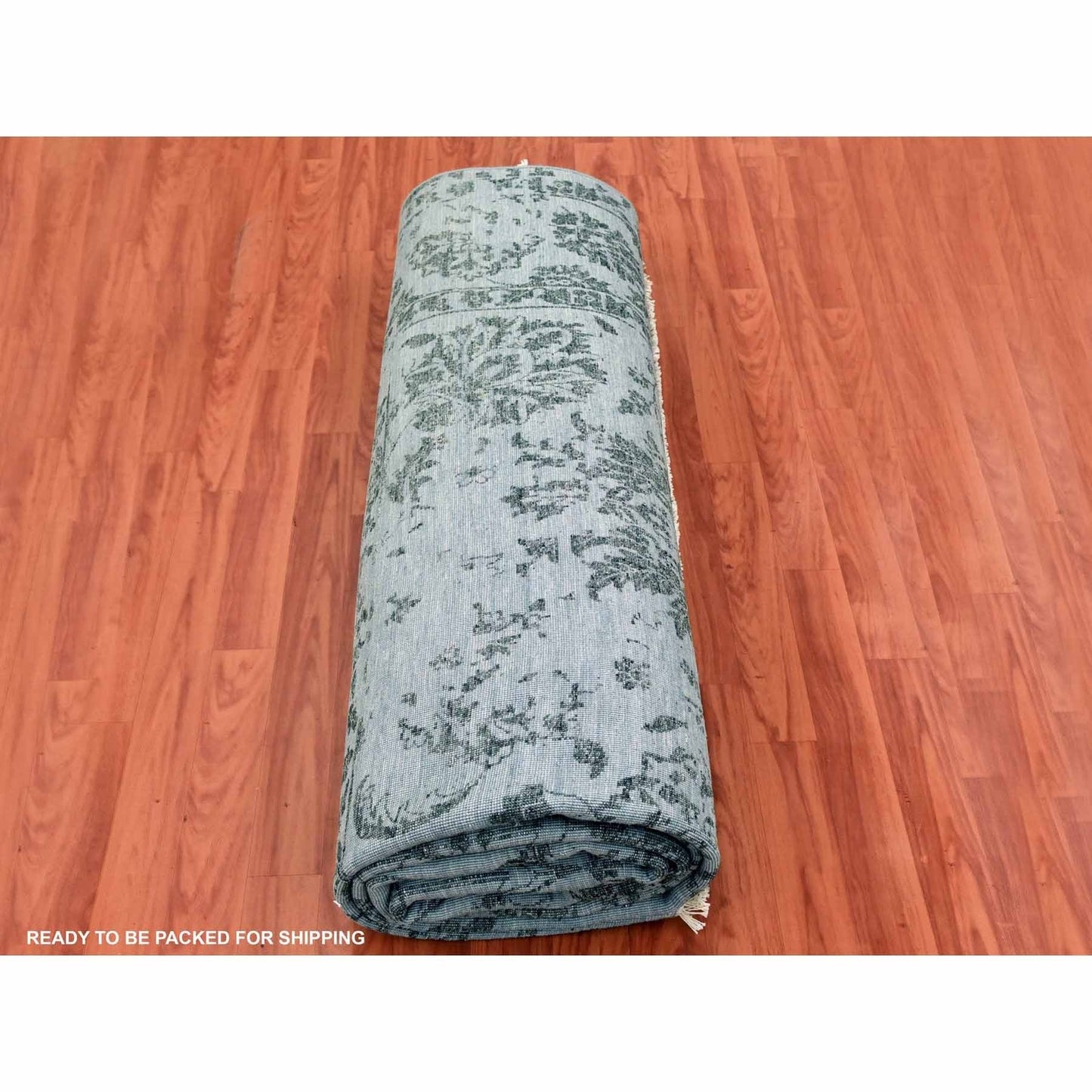 Rug 8'10"x11'9" Gray Wool and Silk Hand Knotted Zoroastrian Tebraz Design