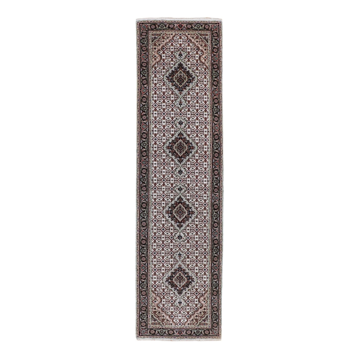 2'8"X10'1" Ivory Mahi Fish Design Wool And Silk Hand Knotted Runner Rug