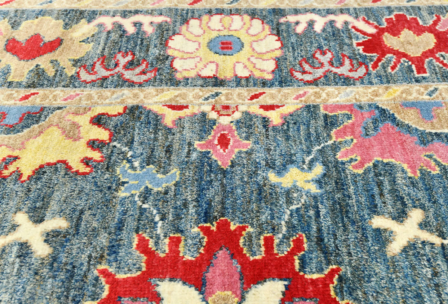 Handmade Muted Gray Floral Transitional Oriental