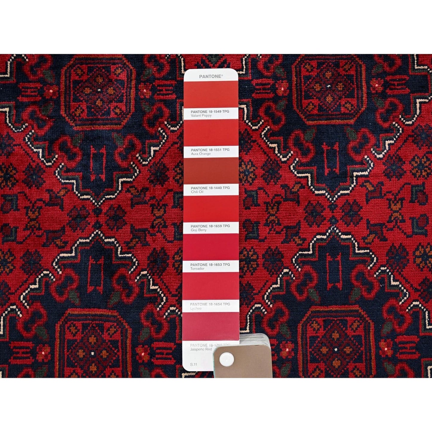 9'10"X12'9" Red Afghan Khamyab Geometric Pattern Hand Knotted Soft Wool Rug