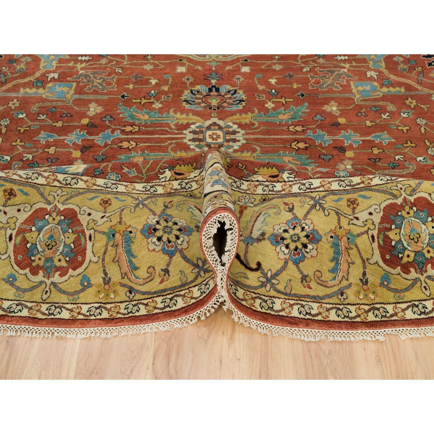 10'X10' Rust Red Fine Heris Re-Creation Wool Hand Knotted Round Rug