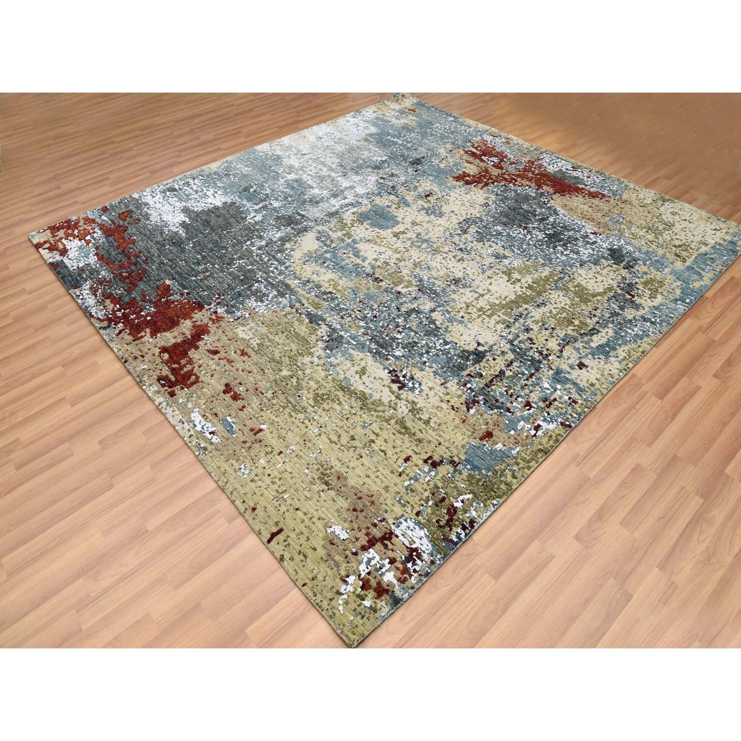 8'5"X8'5" Beige Hand Knotted Abstract Design Soft Wool Square Rug