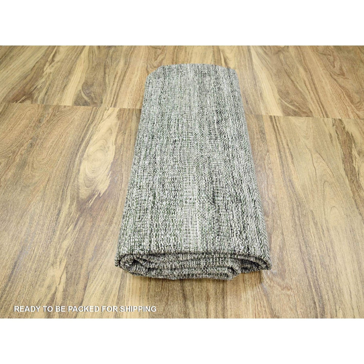 9'X12'1" White With Green Oxidized Grass Design Wool Hand Knotted Rug