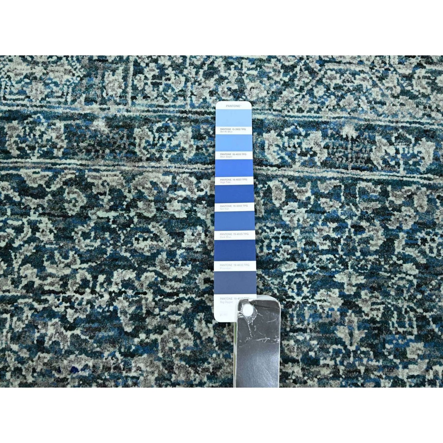 8'X10'1" Turkish Blue Pre Historic Mamluk Design Hand Knotted Wool Rug