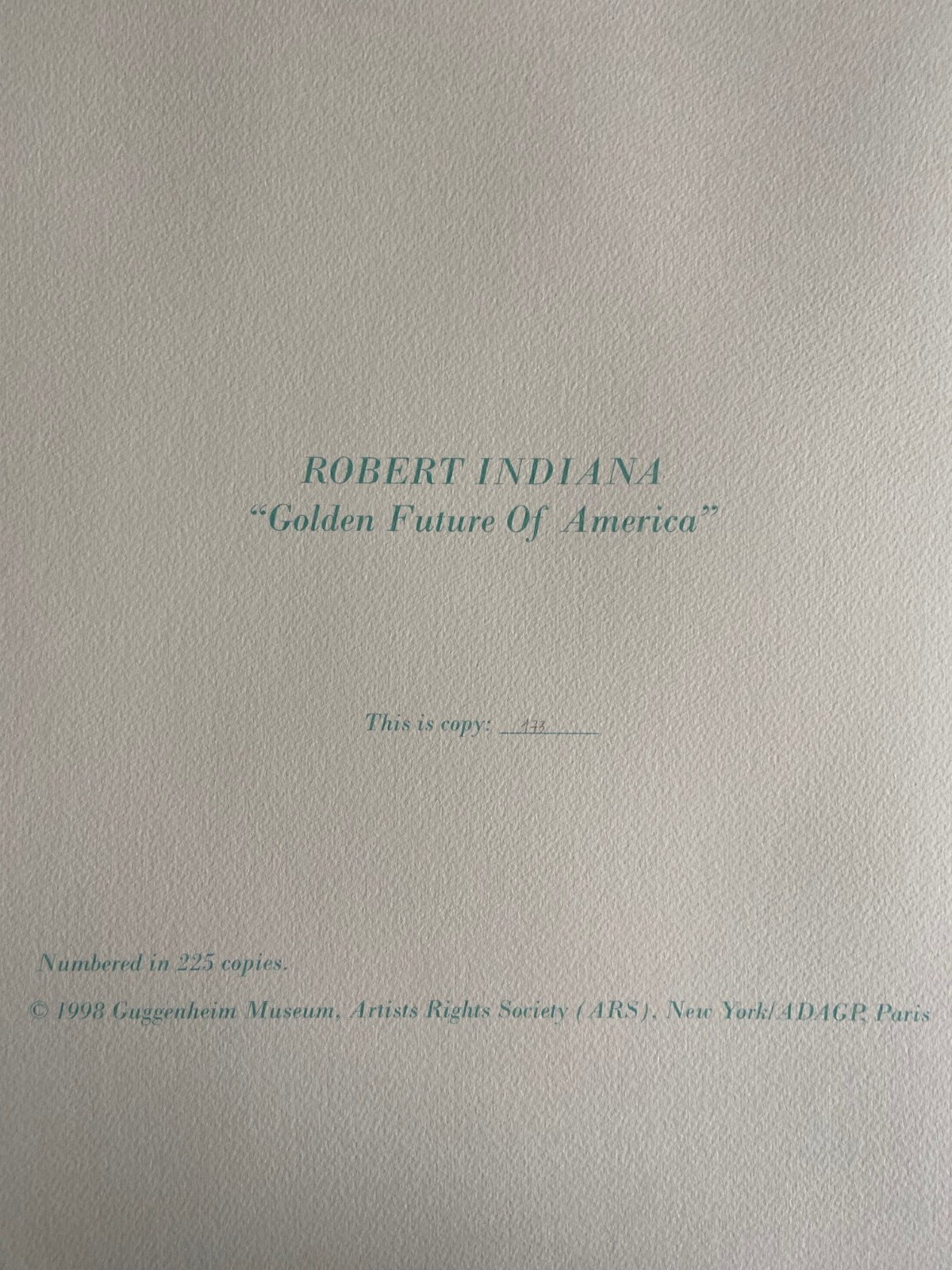 Robert Indiana Lithograph Guggenheim