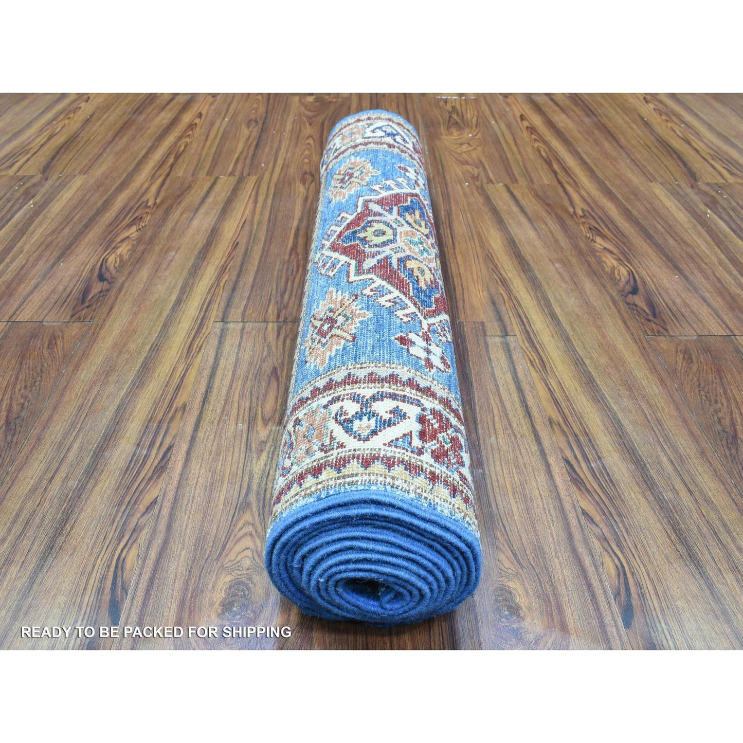 2'7"X10' Blue Afghan Super Kazak Pure Wool Hand Knotted Runner Rug