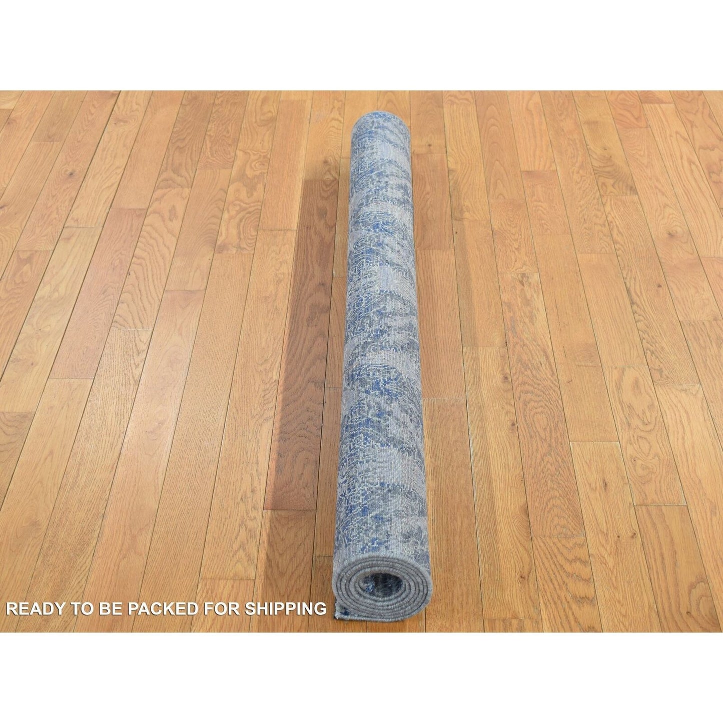 4'9"X7' Gray Erased Rossets Silk With Wool Hand Knotted Rug