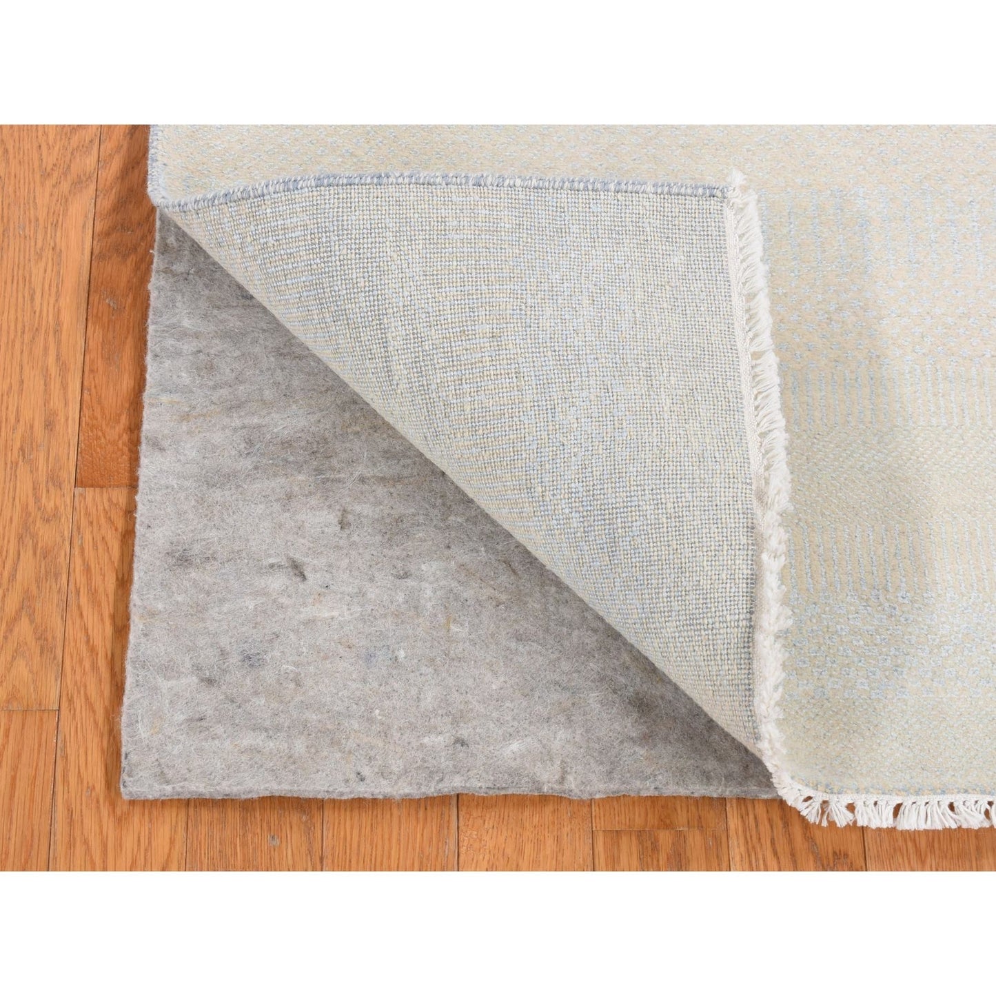 2'7"X8'4" Ivory Grass Design Gabbeh Wool And Silk Hand Knotted Runner Rug