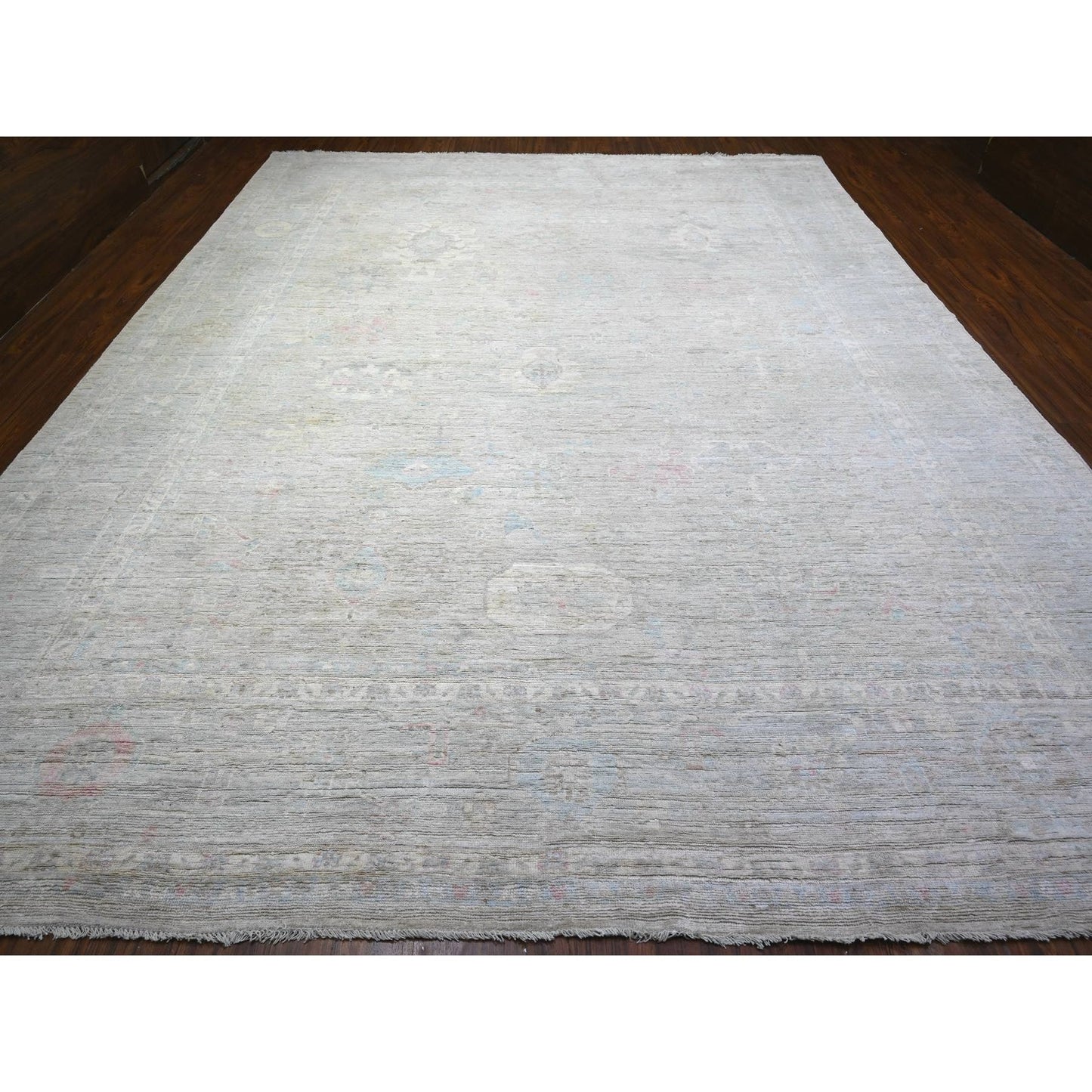 11'10"X14'10" Mineral Gray Wool Hand Knotted Angora Oushak Oversized Rug