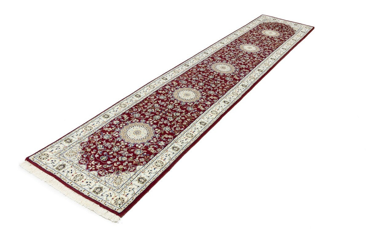 3X12 Ft Indo-Nain Red Floral Wool Oriental Runner