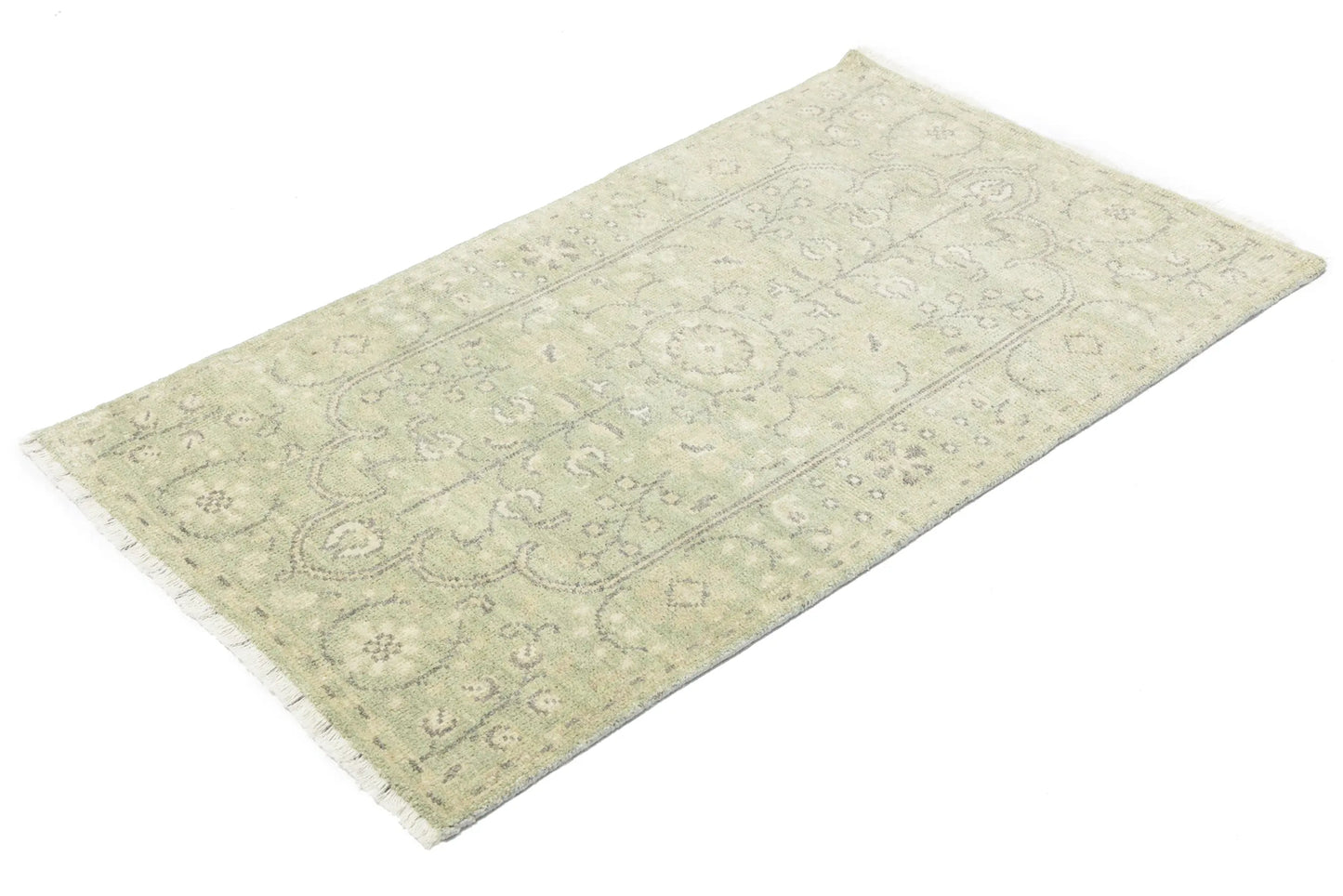 Handmade Small Distressed Floral Rug Muted
