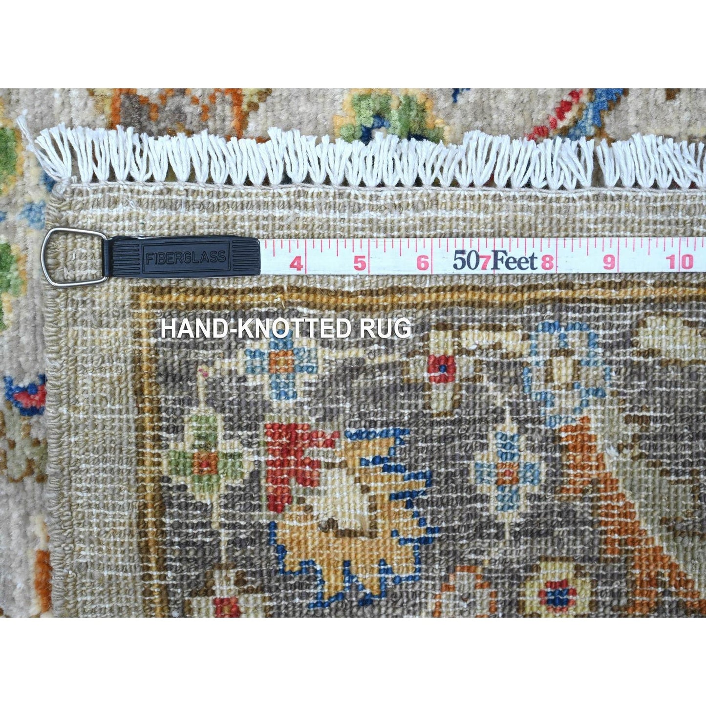 4'X11'9" Gray Heris All Over Design Hand Knotted Wide Runner Oriental Rug