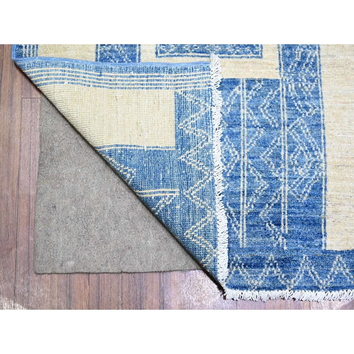8'X9' Denim Blue Fine Peshawar Wool Hand Knotted Oriental Rug