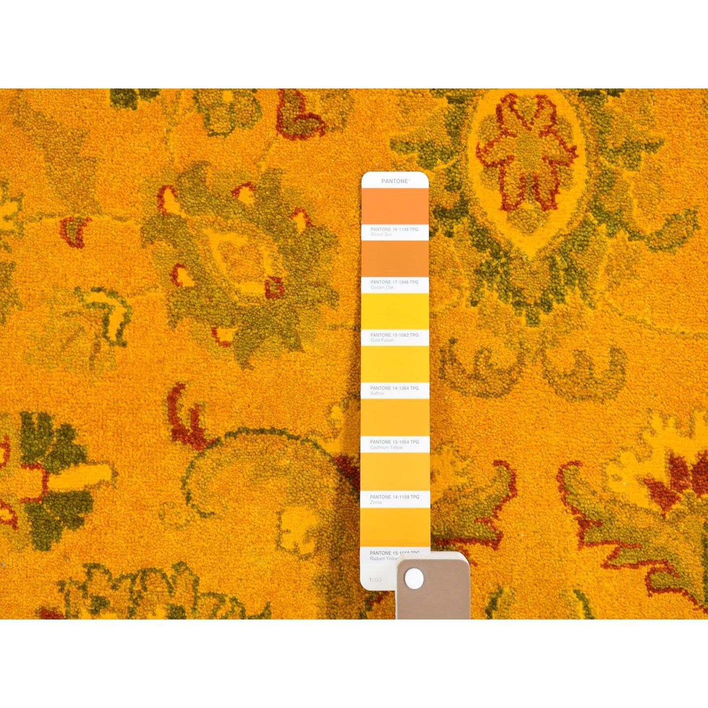 8'2"X10'1" Golden Overdyed Zoroastrian Design Wool Hand Knotted Rug