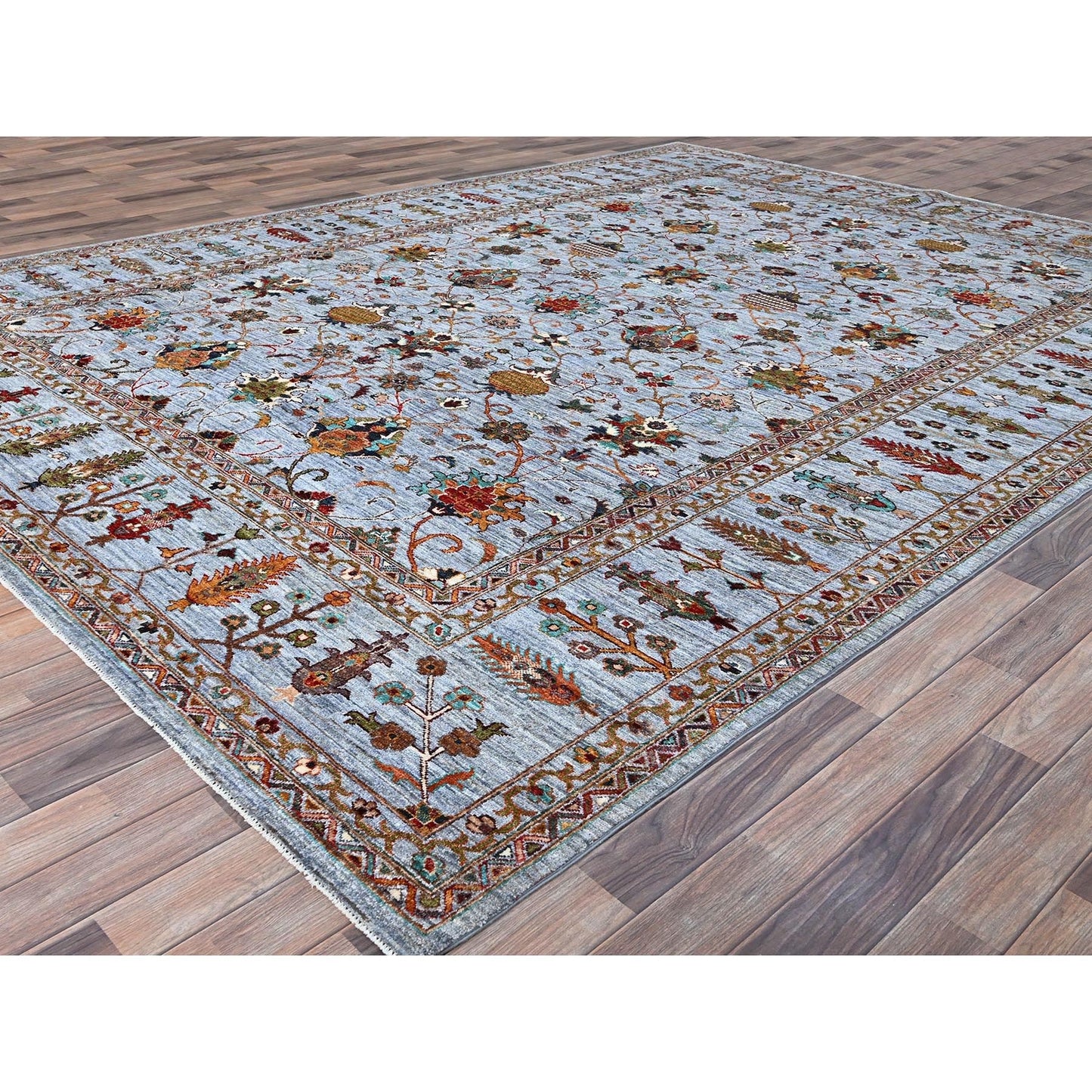 9'2"X12'4" Oxford Gray Wool Hand Knotted Sultani Pomegranate Design Rug