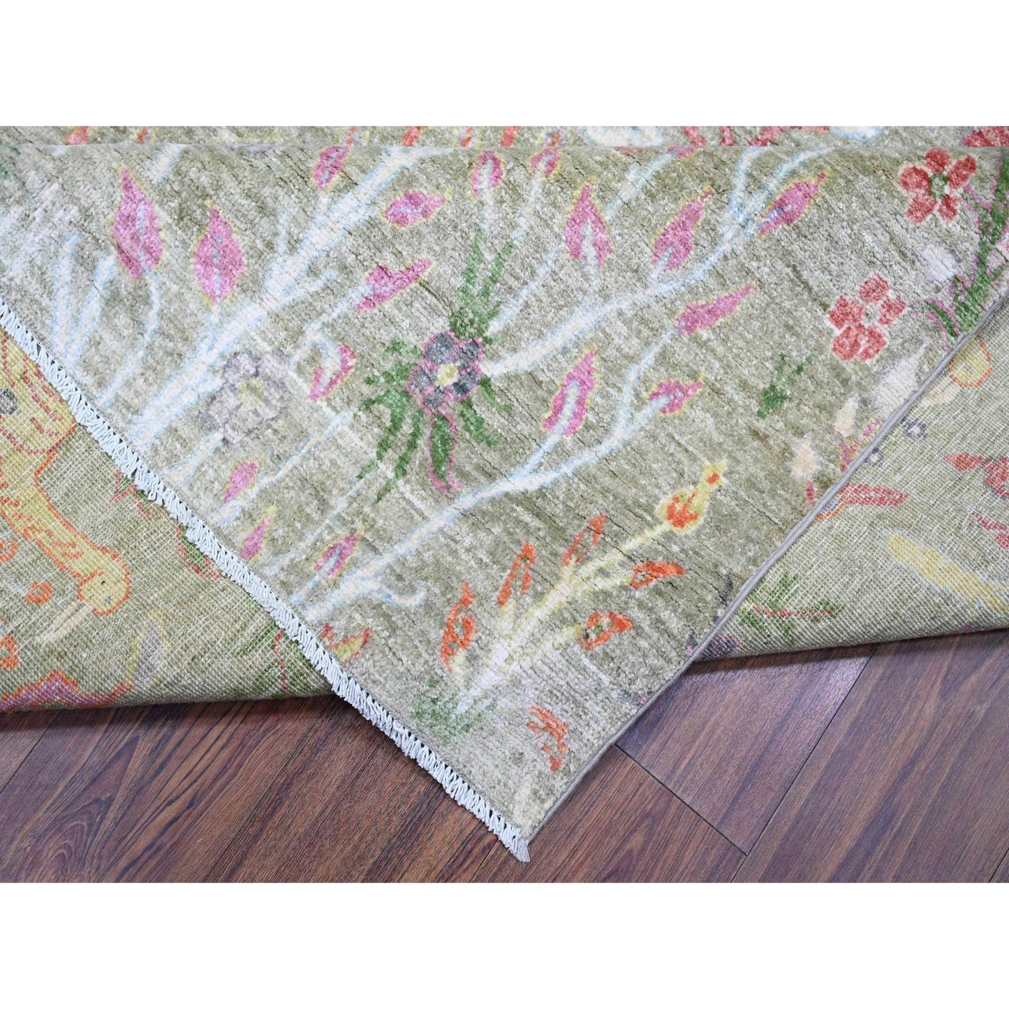8'X8' Green Birds Of Paradise Hand Knotted Wool Peshawar Square Rug