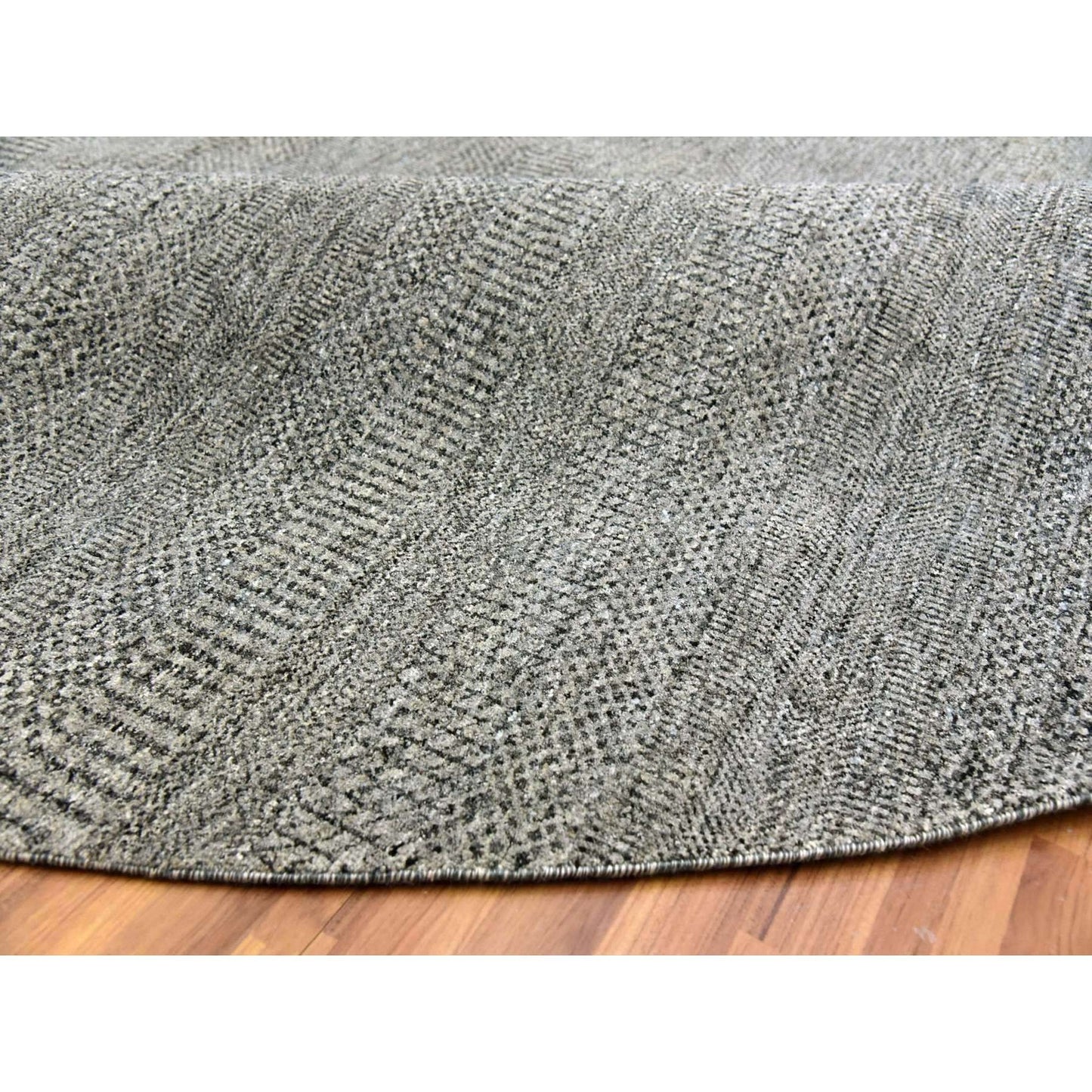 10'X10' Knitting Needles Gray Undyed Wool Hand Knotted Grass Round Rug