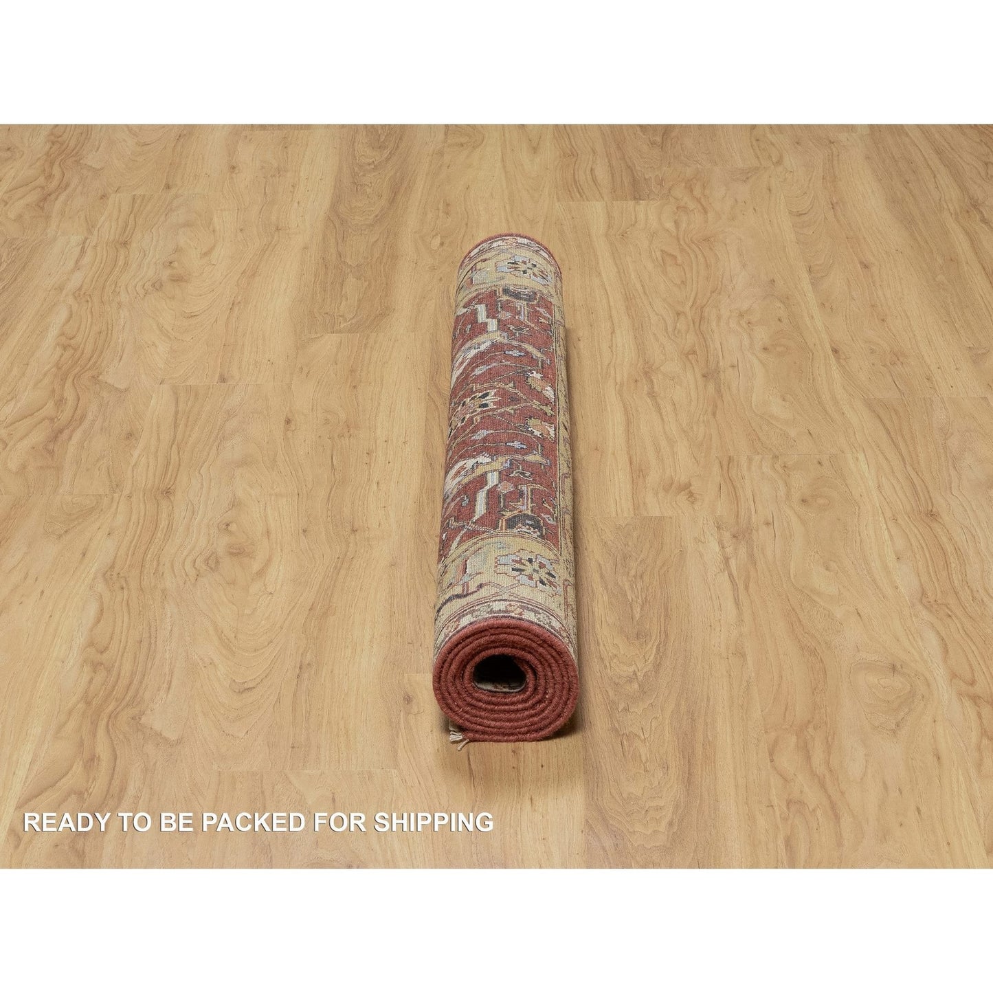 4'2"X6'2" Red Antiqued Fine Heris Re-Creation Hand Knotted Pure Wool Rug