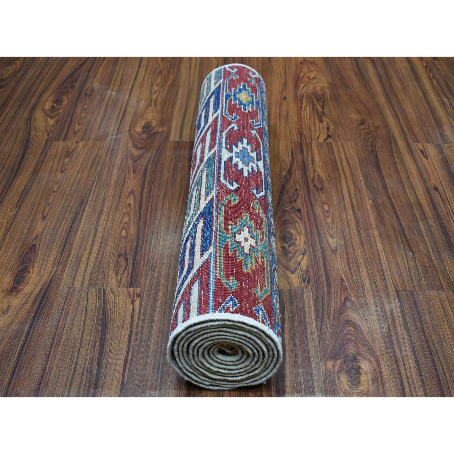 2'4"X9'2" Khorjin Design Super Kazak Tribal Pure Wool Hand Knotted Rug