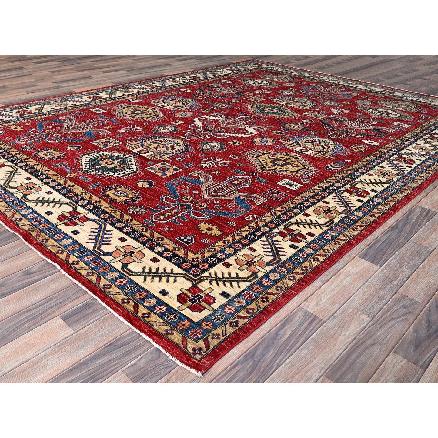 8'8"X11'10" Heirloom Red Hand Knotted Pure Wool Super Kazak Oriental Rug