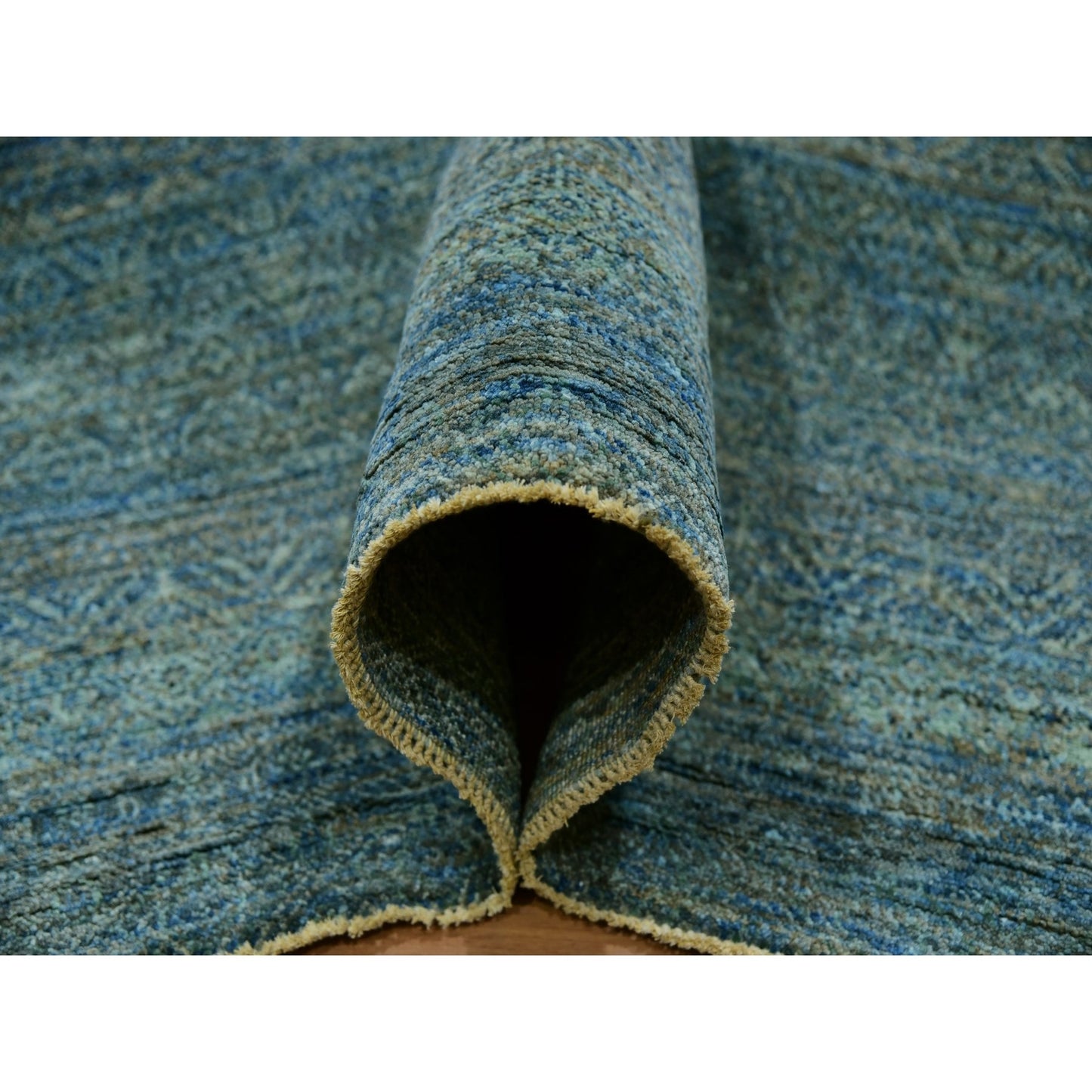 12'X12' Jungle Green Kohinoor Herrita Hand Knotted Pure Wool Square Rug