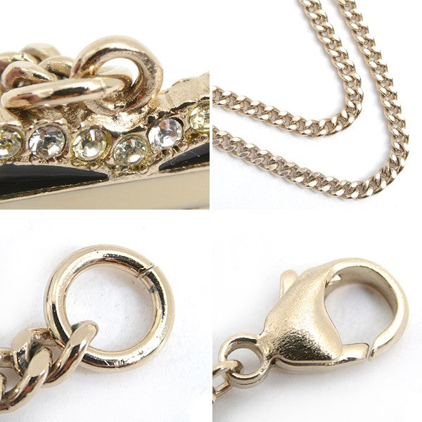 Chanel Necklace Coco Mark Striped Rhinestone Pendant Gold Color 06A Gp