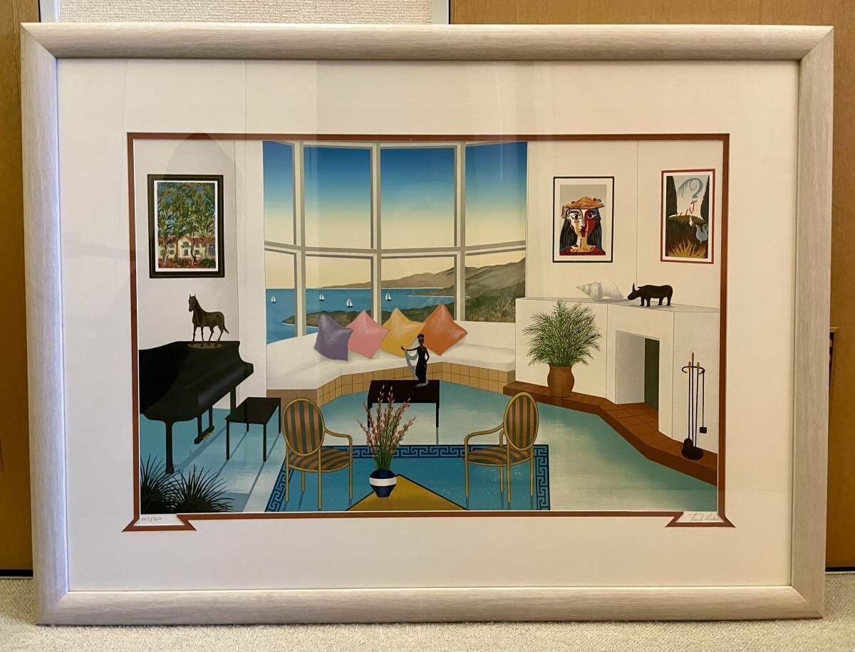 Fanch Ledan (France) - Interior With Picasso Original Lithograph Signed Framed