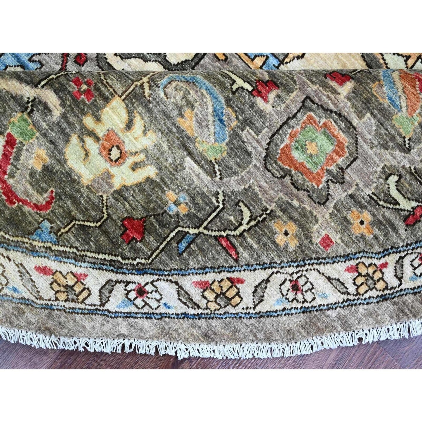 10'X10' Sonic Gray Peshawar With Heris Design Wool Hand Knotted Round Rug