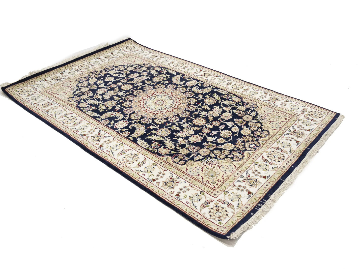 Indo-Nain Black Oriental Rug Floral Medallion