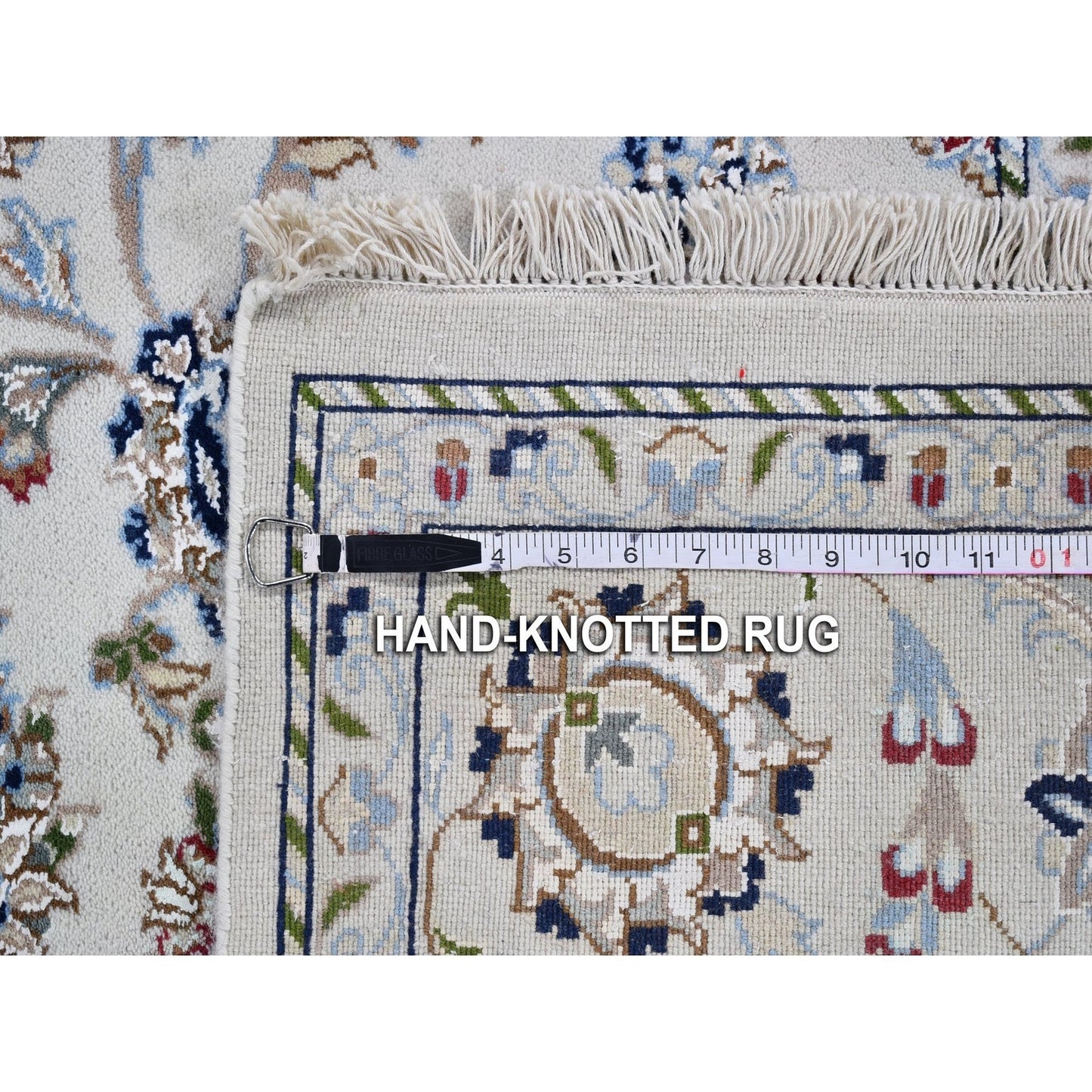 6'1"X6'1" Ivory Wool 250 Kpsi All Over Flower Design Nain Hand Knotted Rug