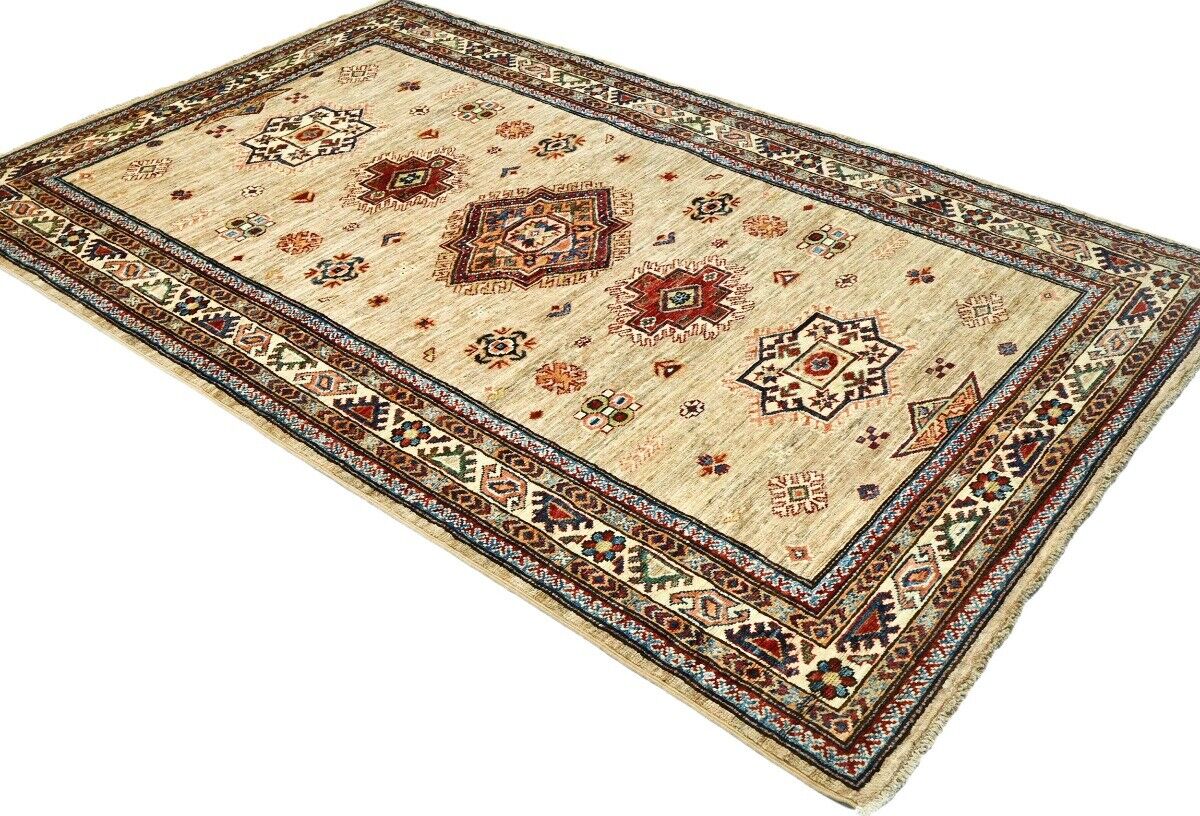 4X6 Ft Kazak Wool Area Rug Tribal Geometric Style