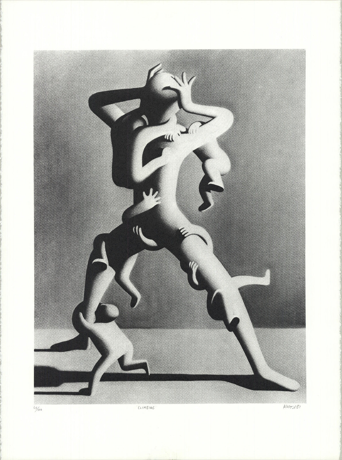 Mark Kostabi Climbing Signed " Lithograph Pop Art Black & White