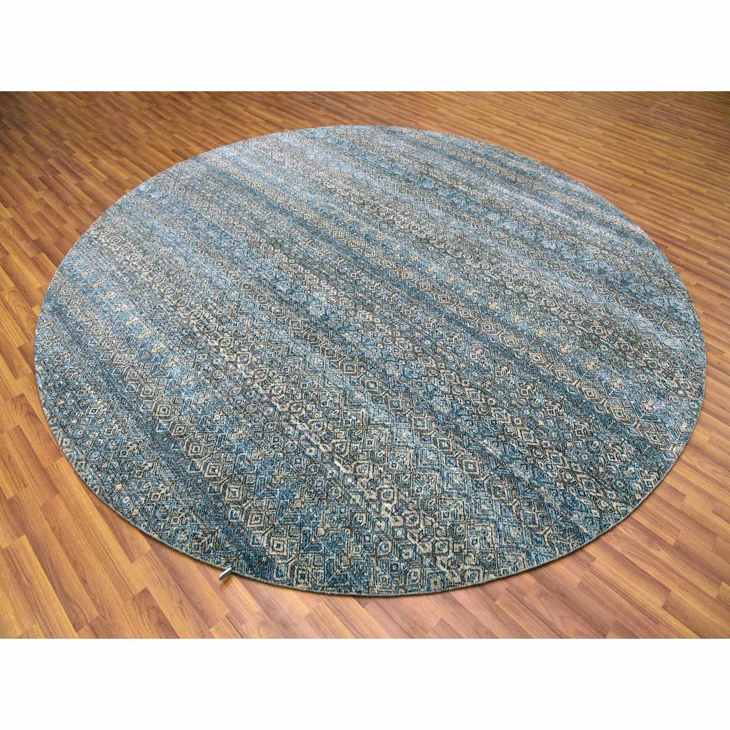 10'X10' Blue 100% Wool Hand Knotted Kohinoor Herrita Design Round Rug