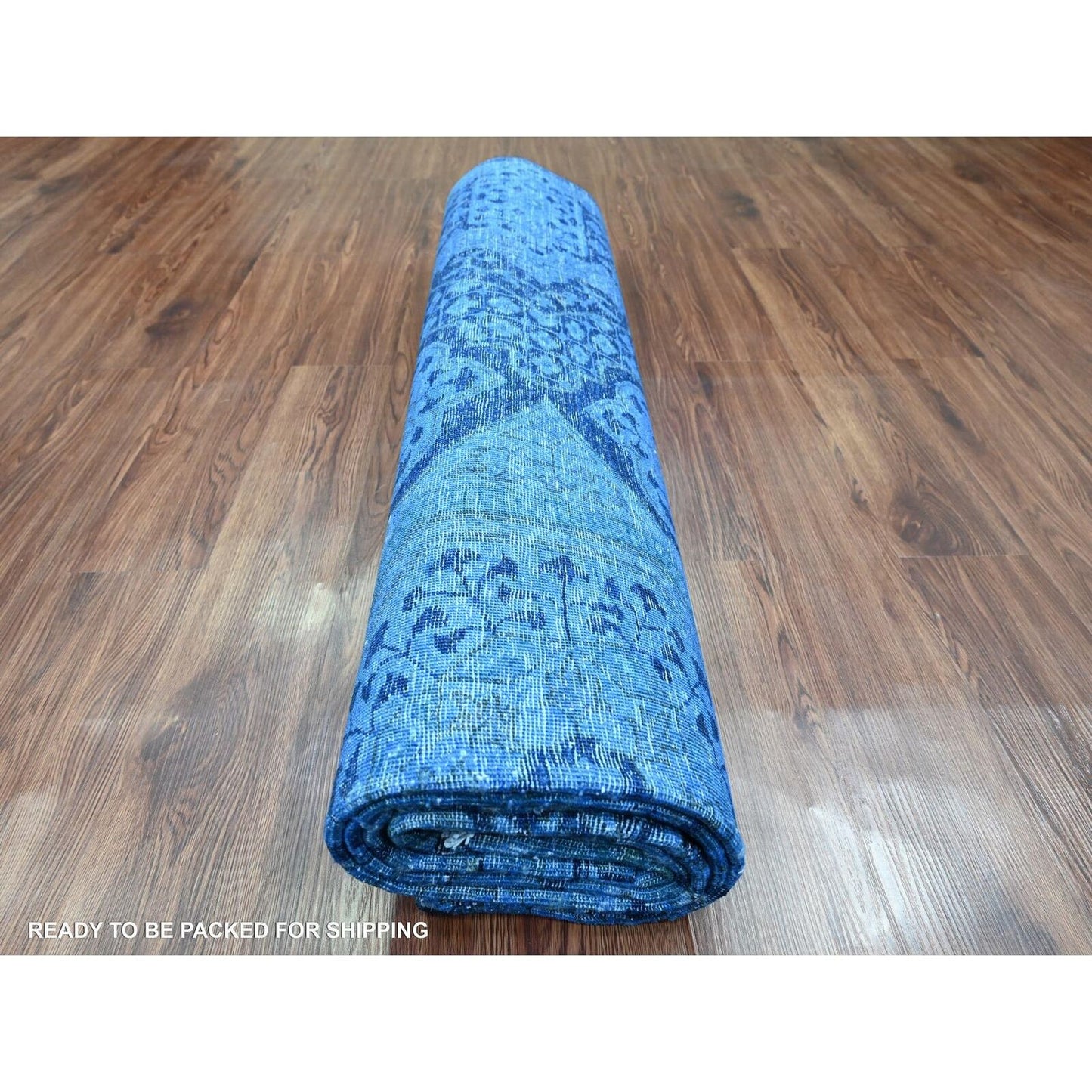 8'X9'6" Blue Peshawar Mamluk Design Distressed 100% Wool Hand Knotted Rug