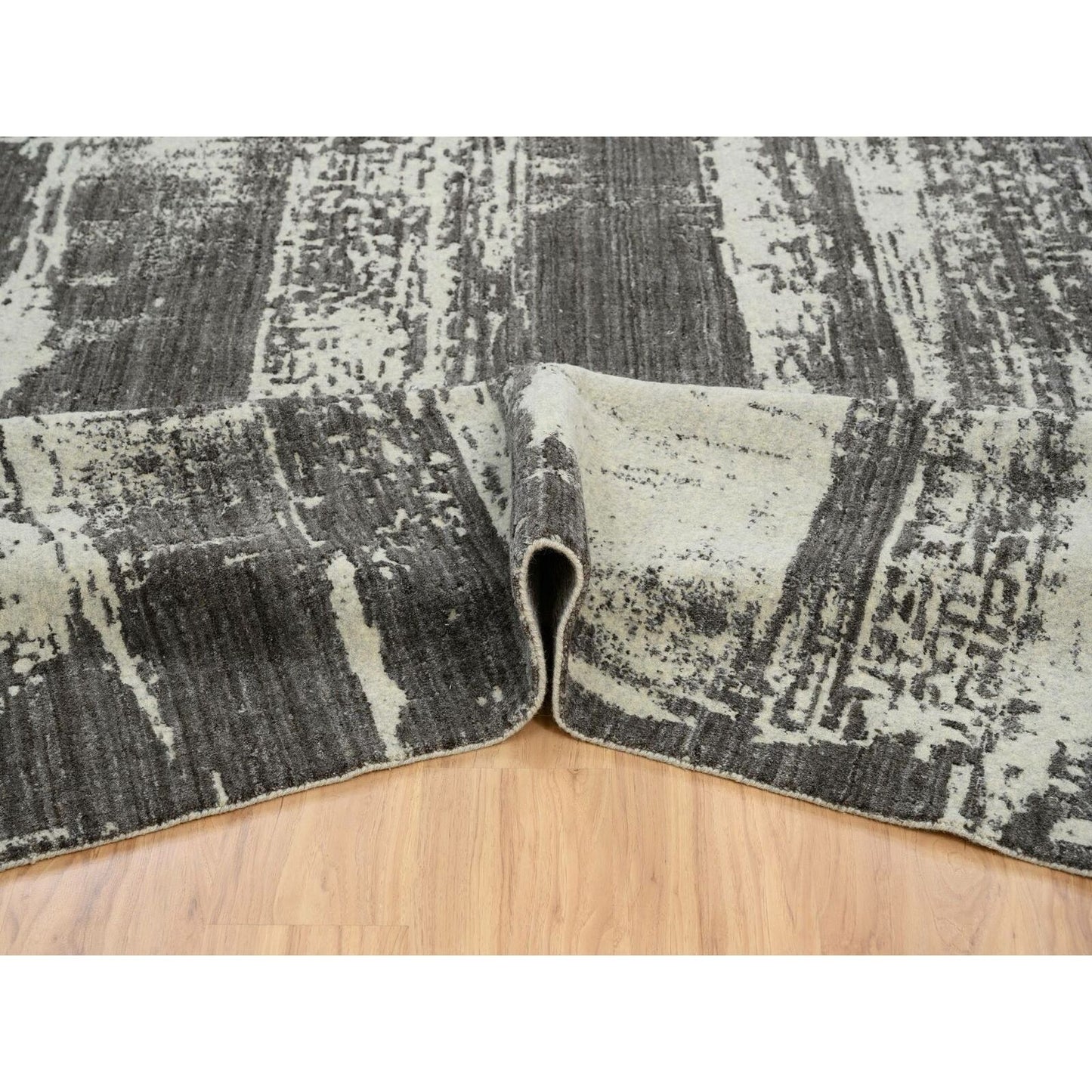 12'X18'1" Black Modern Design Wool And Silk Hand Loomed Oversized Rug