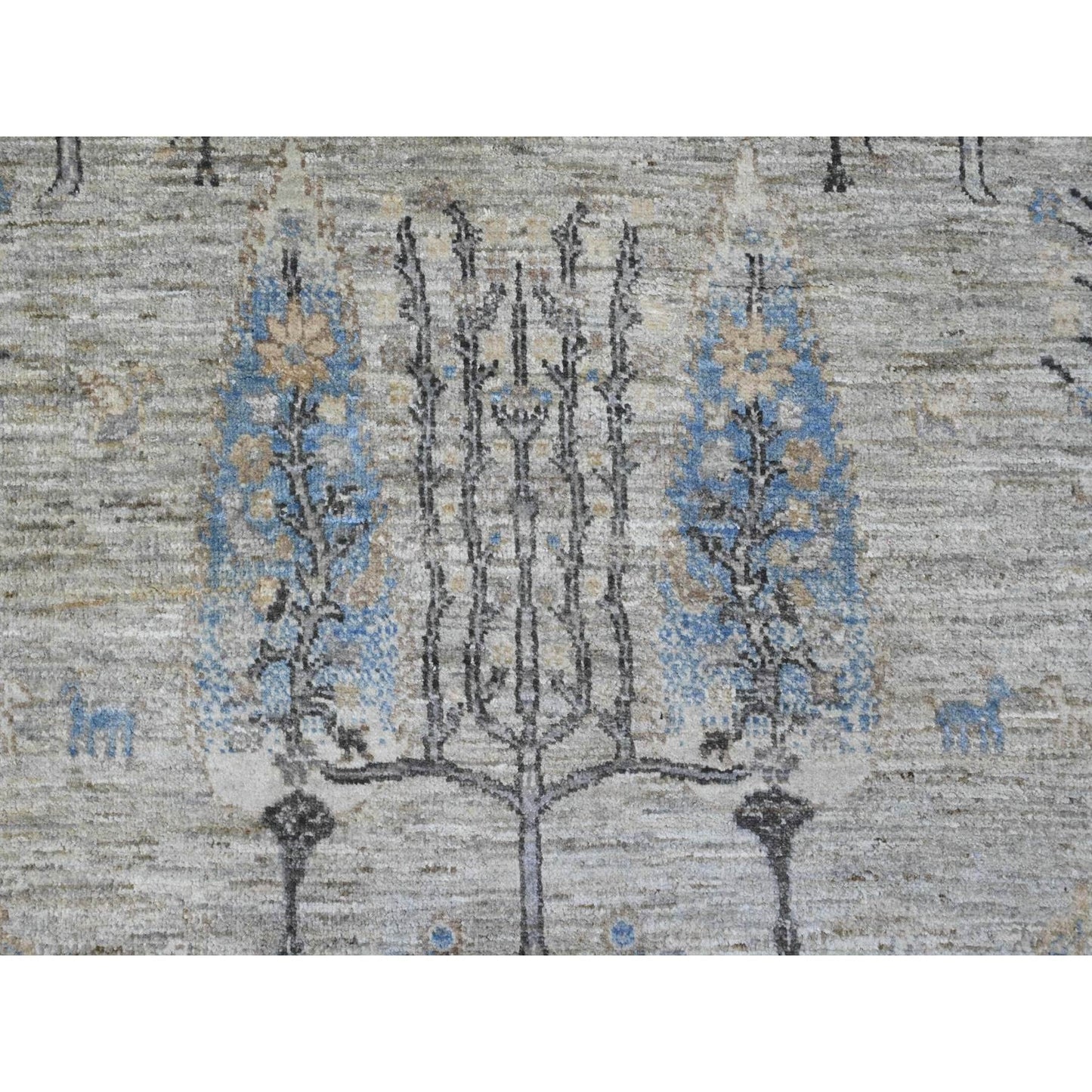 8'X8' Oyster Gray Peshawar Tree Design Hand Knotted 100% Wool Round Rug
