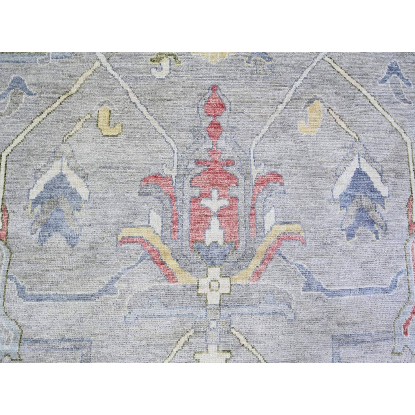12'2"X15'5" Gray Angora Oushak Colorful Motifs Soft Wool Oriental Rug