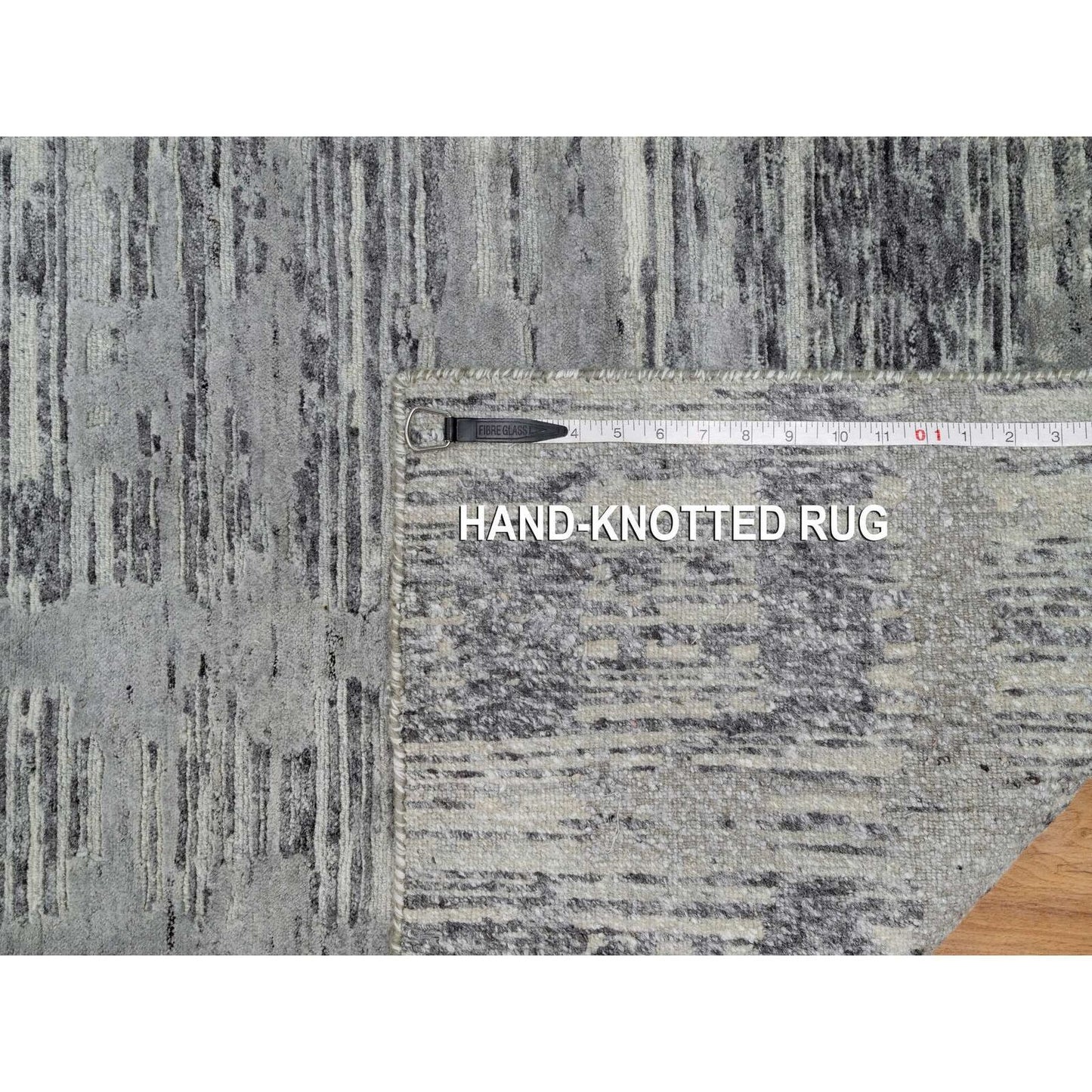 2'6"X11'8" Gray Undyed Natural Wool Hand Knotted Modern Design Runner Rug