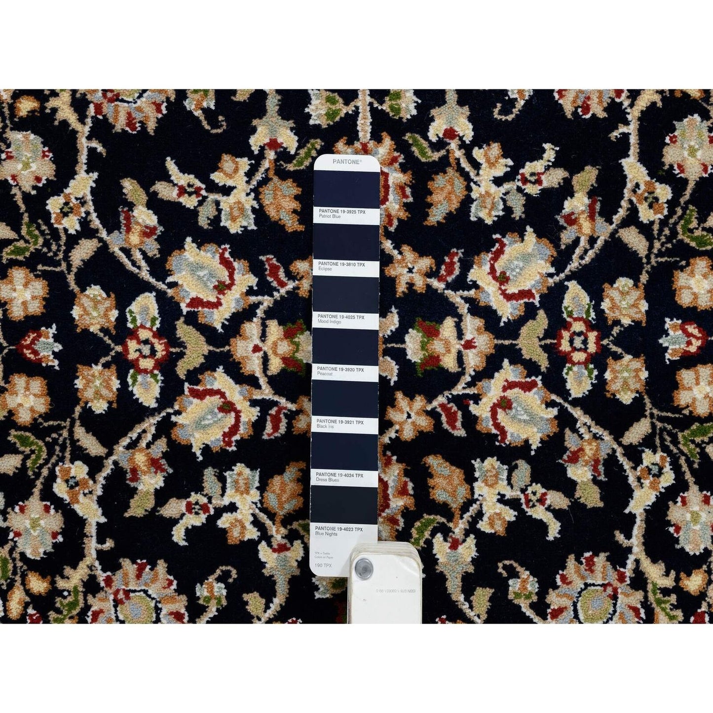 2'7"X16'4" Midnight Blue Hand Knotted Nain 250 Kpsi Wool-Silk Runner Rug