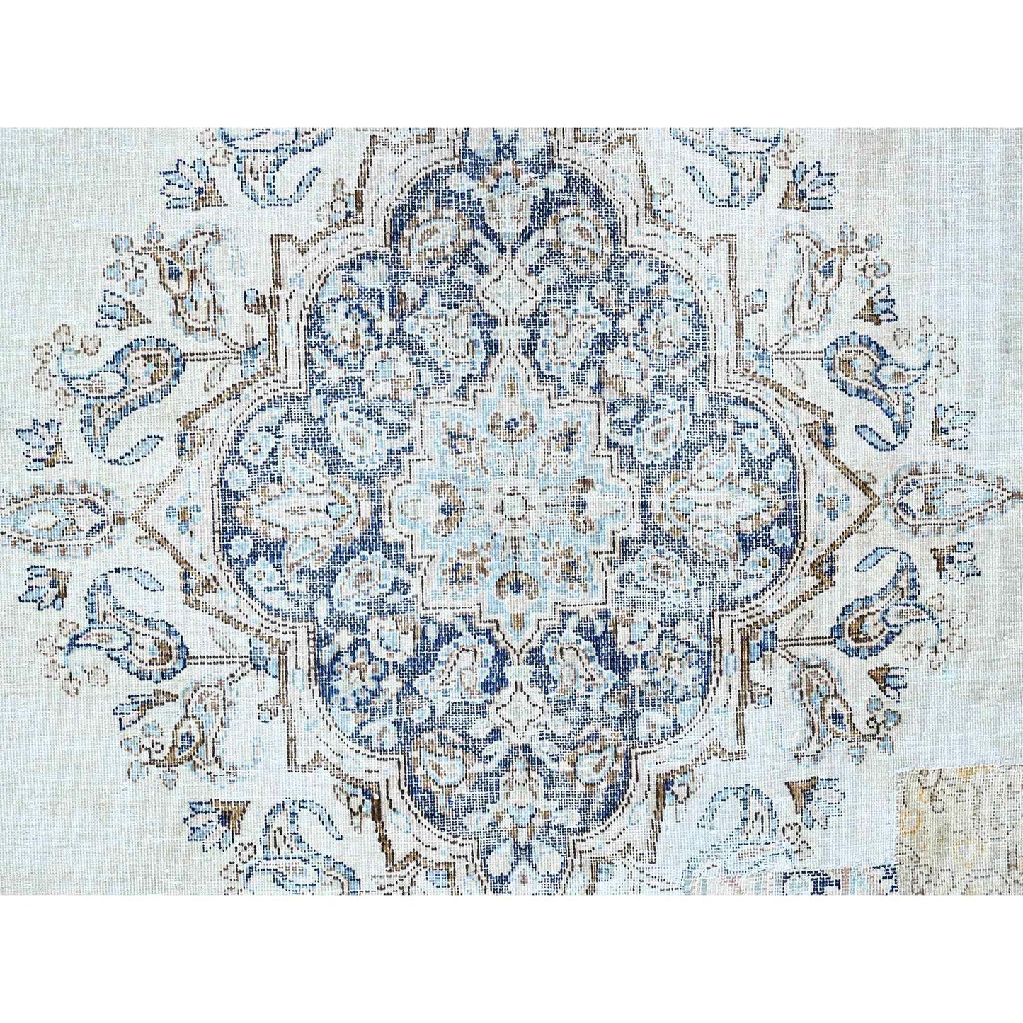 7'2"X10'1" Blue Vintage Zoroastrian Karman Worn Down Wool Hand Knotted Rug