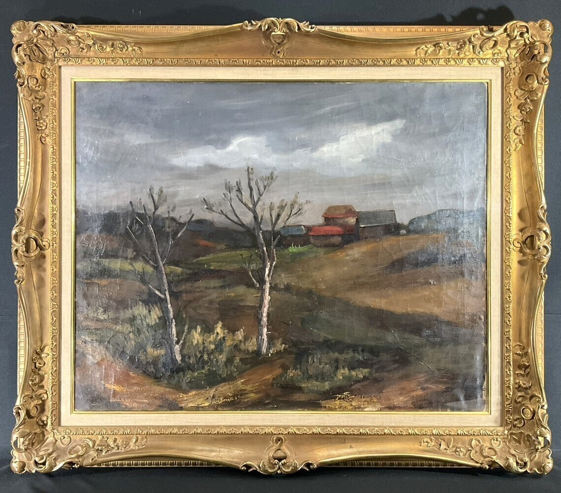 H. Roomeski Original Oil Painting Rural Landscape 30F Vintage Russian School Art