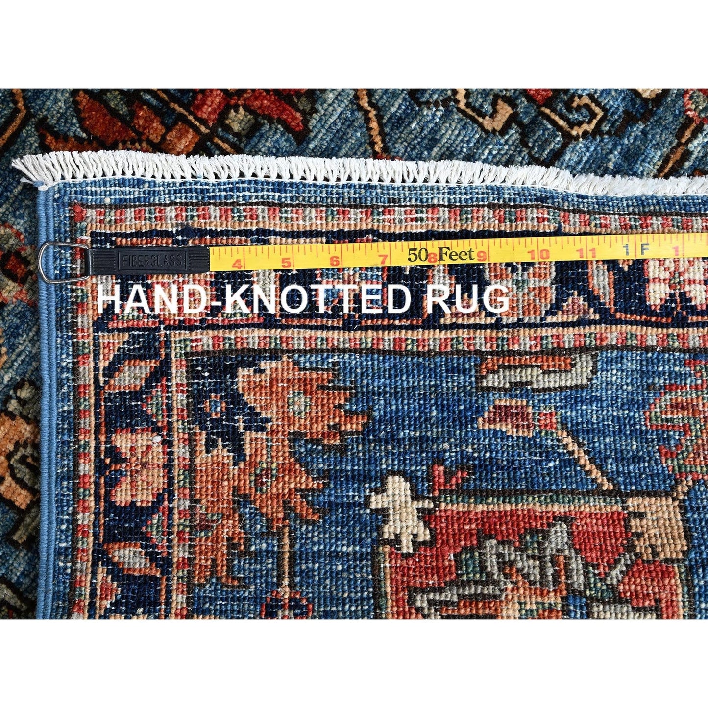2'7"X21'5" Stone Blue All Over Design Soft Wool Hand Knotted Xl Runner Rug