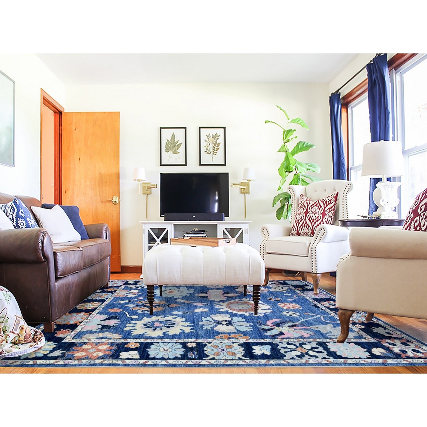 8'2"X10' Denim Blue Hand Knotted Afghan Angora Oushak Pure Wool Rug